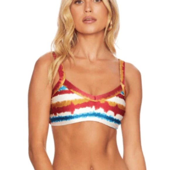 Beach Riot Elle Primary Dip Dye Textured Knit Bikini Top Sz Medium - Picture 1 of 4